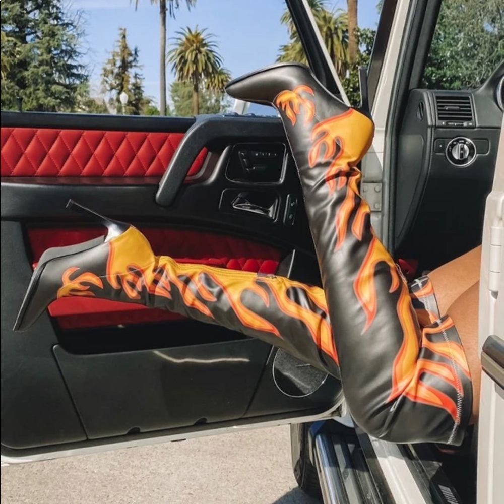 Size 6 thigh high flame boots brand new